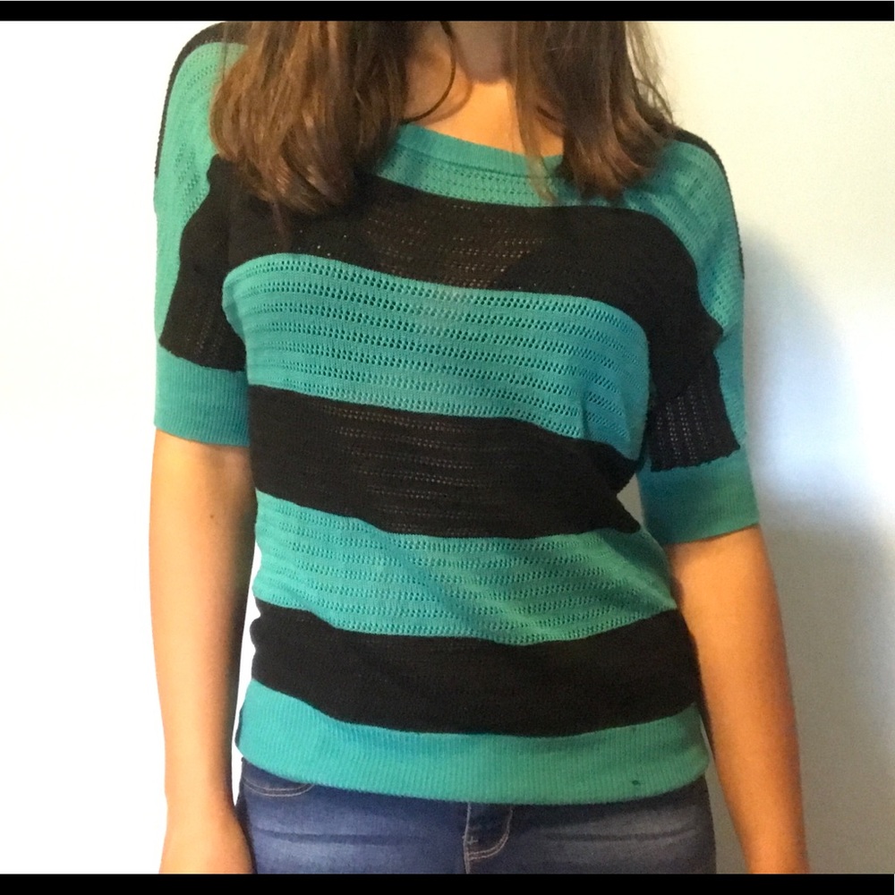 Cute Black and Blue Striped Knit Shirt